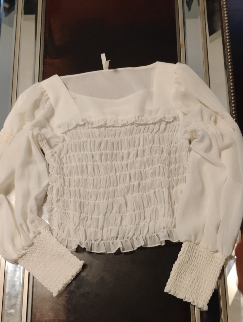 Truth White Smocked Square-Neck Blouse
